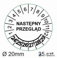 Naklejki z datą następnego przeglądu EI5-20-NP-24/29 Ø 20 mm 35 szt.